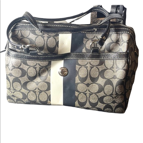 F14478 Large Heritage Stripe Signature Black Pvc & Leather Purse shoulder bag - Picture 3 of 10